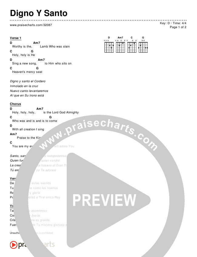 Digno Y Santo (Revelation Song) (Simplified) Chord Chart ()