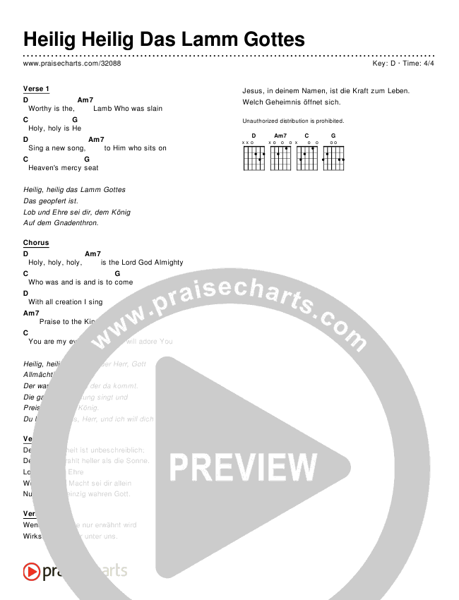 Heilig Heilig Das Lamm Gottes (Revelation Song) (Simplified) Chord Chart ()