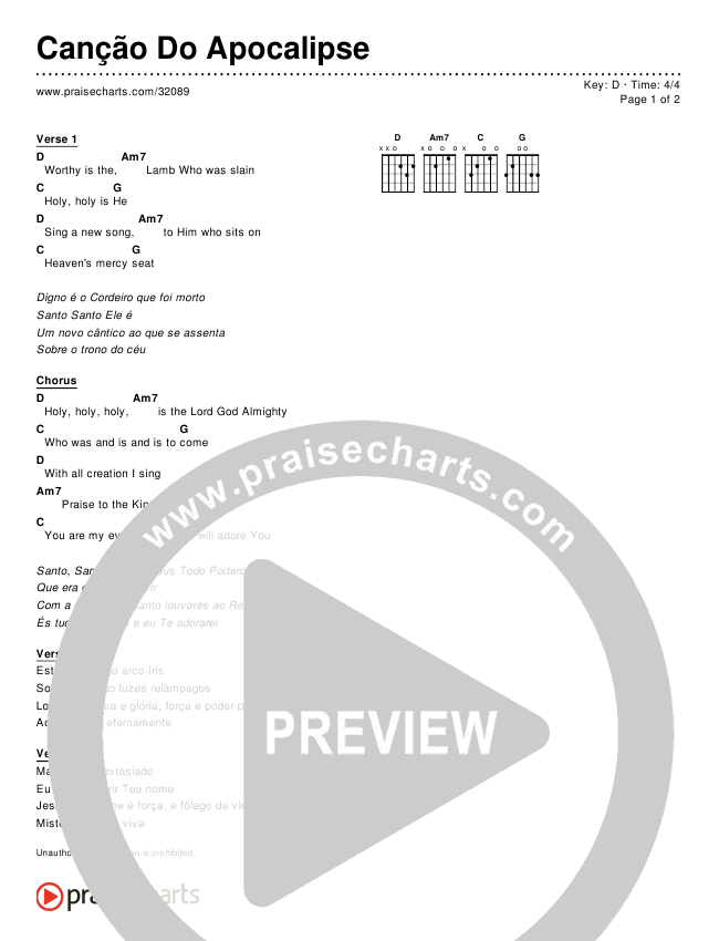 Canção Do Apocalipse (Simplified) Chords & Lyrics ()