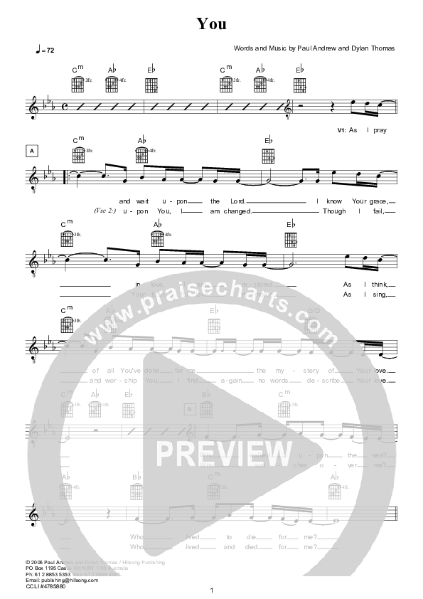 You (Instrumental) Lead Sheet (Hillsong UNITED)