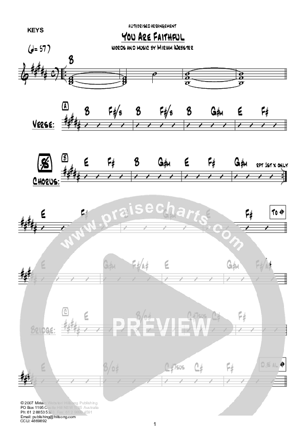 You Are Faithful (Instrumental) Chords & Lyrics (Hillsong Worship)