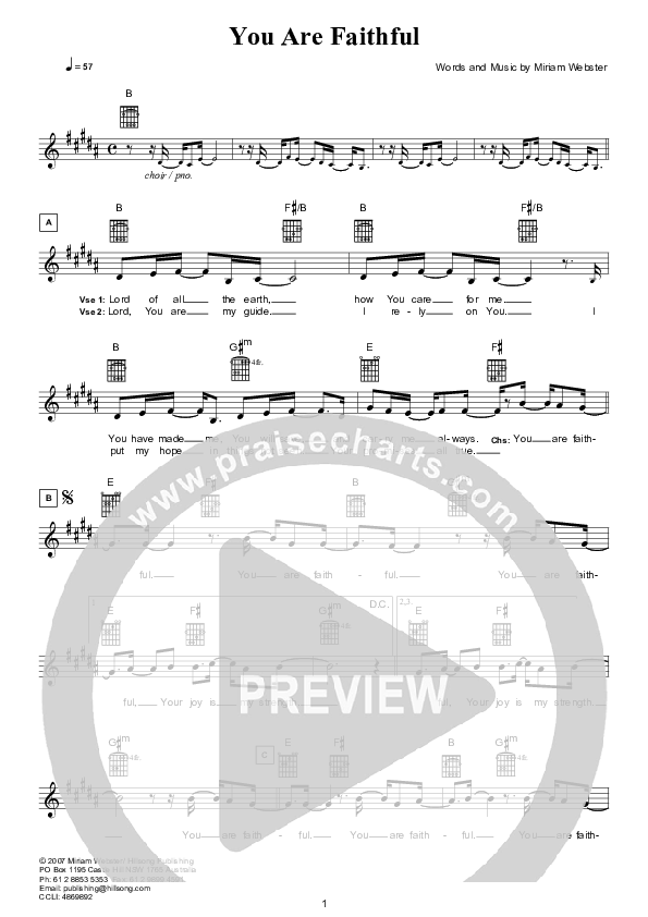 You Are Faithful (Instrumental) Lead Sheet (Hillsong Worship)