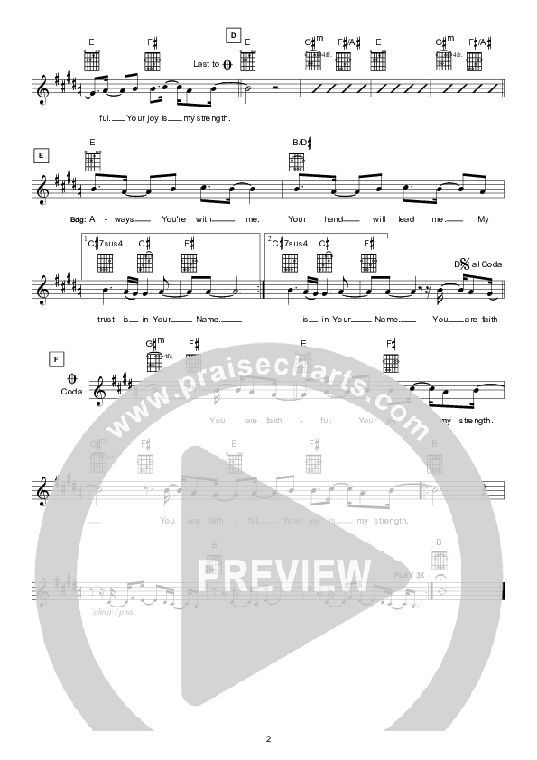 You Are Faithful (Instrumental) Lead Sheet (Hillsong Worship)
