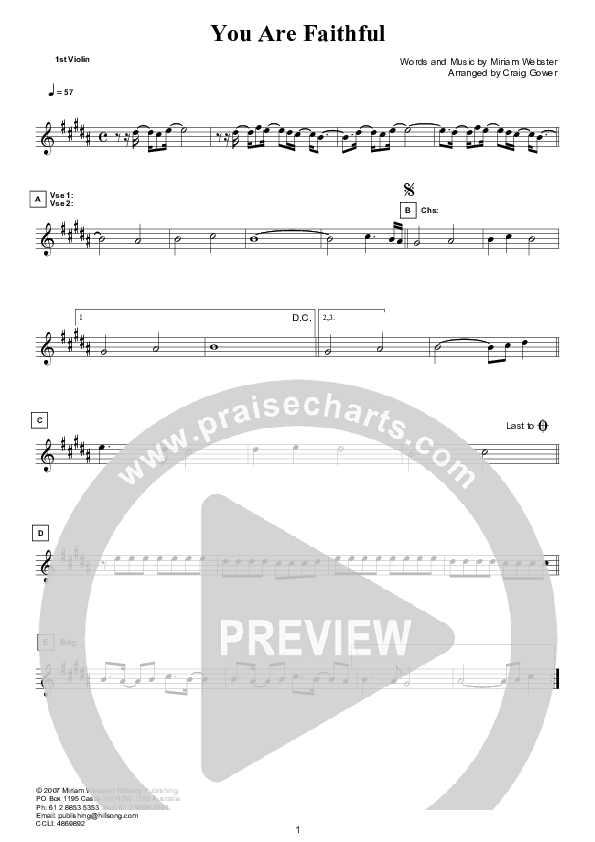 You Are Faithful (Instrumental) Violin 1 (Hillsong Worship)