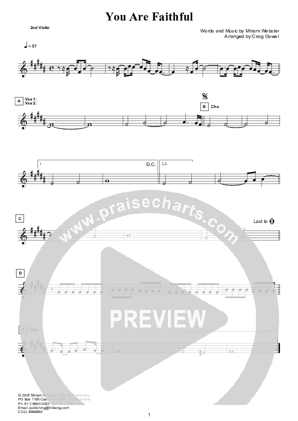 You Are Faithful (Instrumental) Violin 2 (Hillsong Worship)