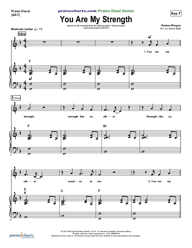 You Are My Strength Piano/Vocal (SAT) (Hillsong Worship)