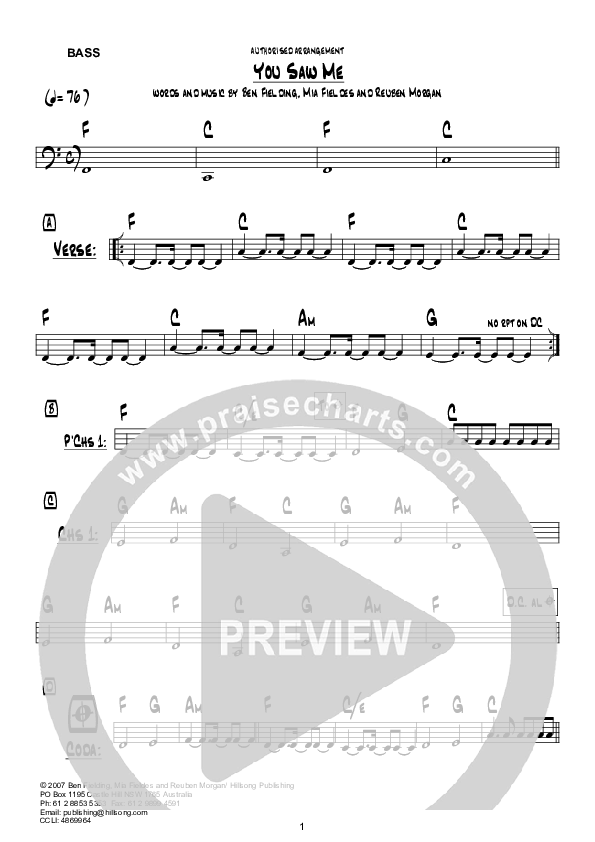 You Saw Me (Instrumental) Bass Guitar (Hillsong Worship)