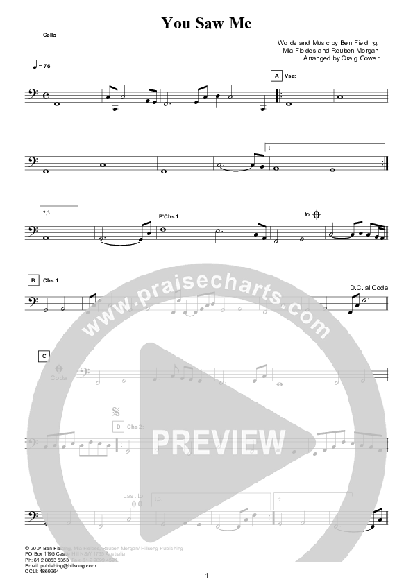 You Saw Me (Instrumental) Cello (Hillsong Worship)