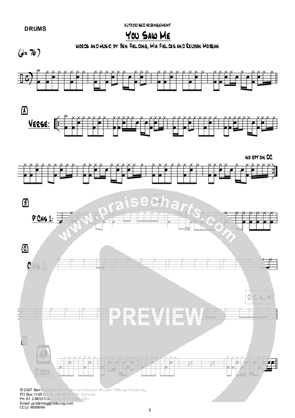 You Saw Me (Instrumental) Drum Set (Hillsong Worship)