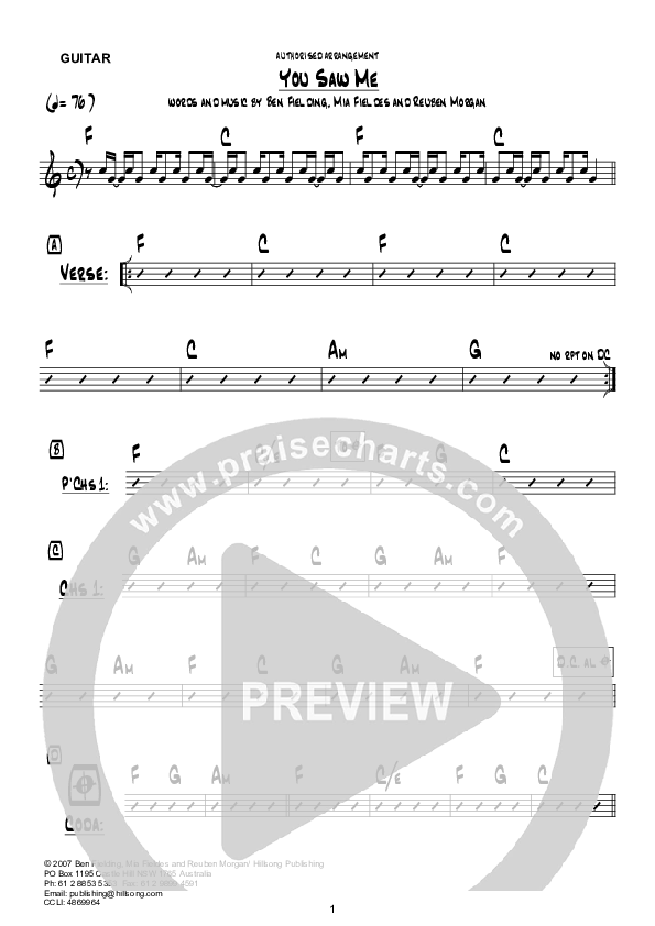 You Saw Me (Instrumental) Guitar (Hillsong Worship)