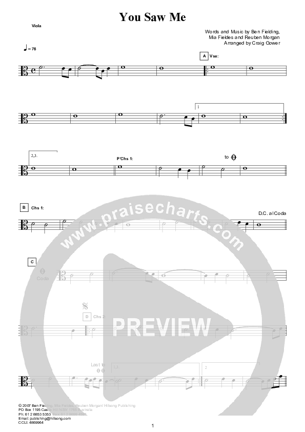 You Saw Me (Instrumental) Viola (Hillsong Worship)