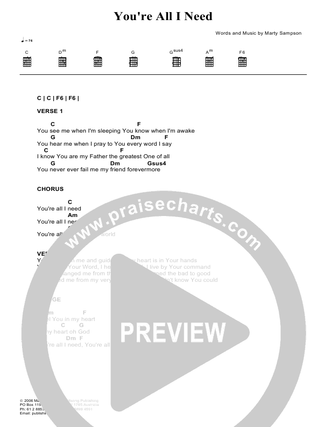 You're All I Need Chords Hillsong Kids PraiseCharts