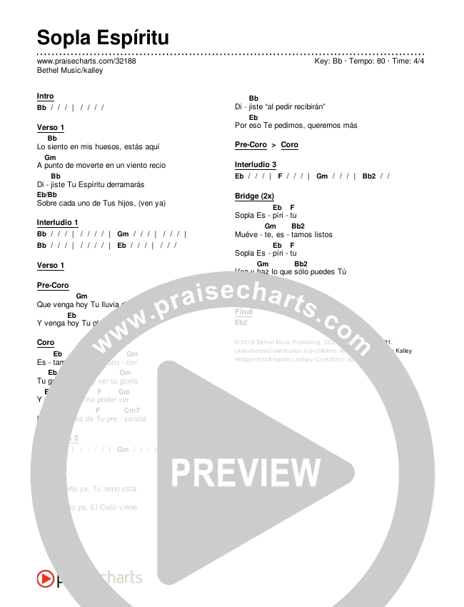 Sopla Espíritu (Spirit Move) Chords & Lyrics (Bethel Music / kalley)