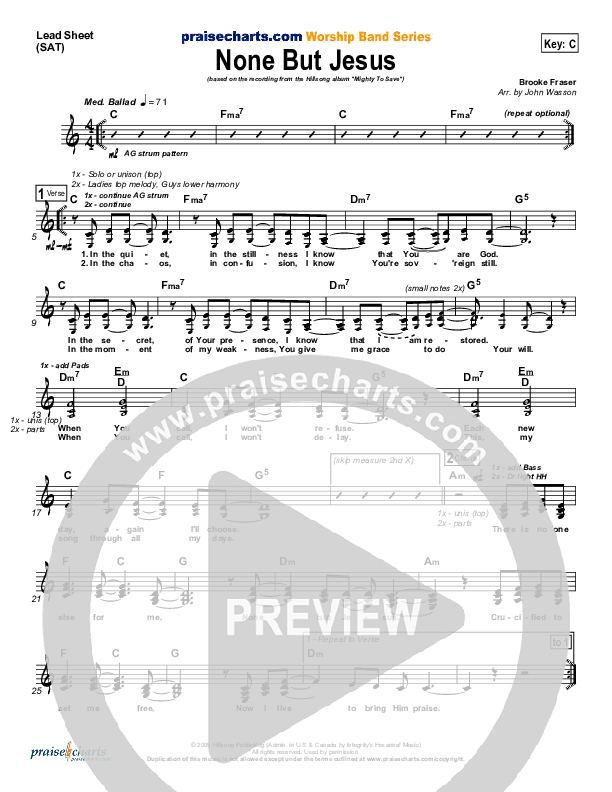None But Jesus Lead Sheet (SAT) (Hillsong Worship)