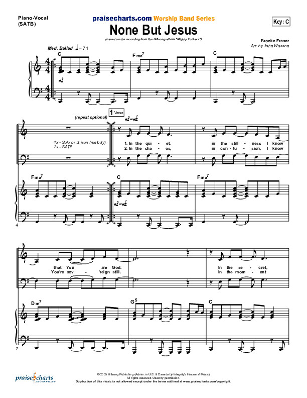 None But Jesus Piano/Vocal (Hillsong Worship)