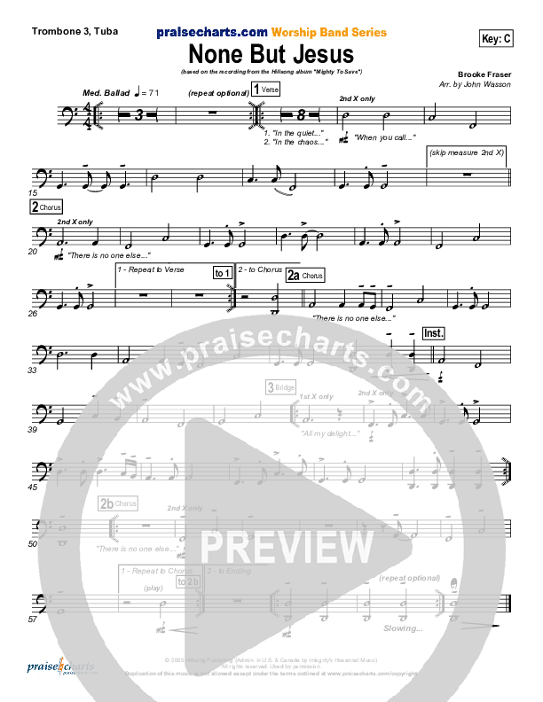 None But Jesus Trombone 3/Tuba (Hillsong Worship)