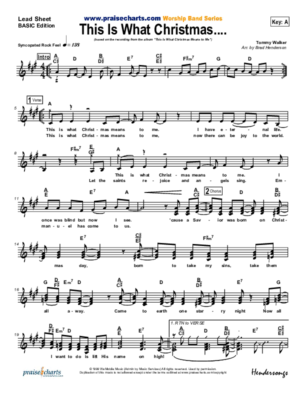This Is What Christmas Means To Me Lead Sheet (Tommy Walker)