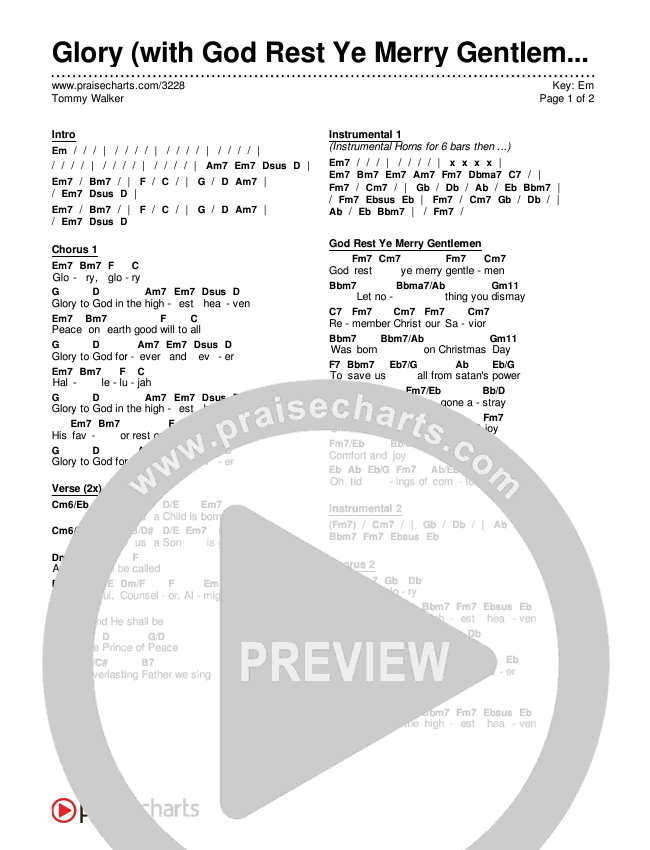 Glory (with God Rest Ye Merry Gentlemen) Chords & Lyrics (Tommy Walker)