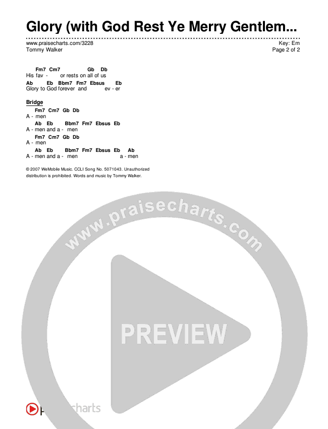 Glory (with God Rest Ye Merry Gentlemen) Chords & Lyrics (Tommy Walker)