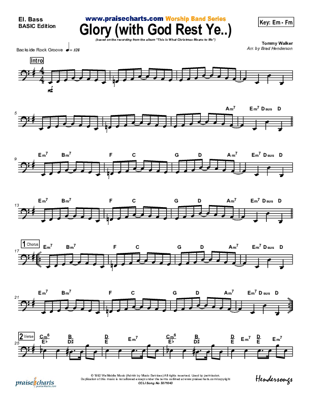 Glory (with God Rest Ye Merry Gentlemen) Bass Guitar (Tommy Walker)