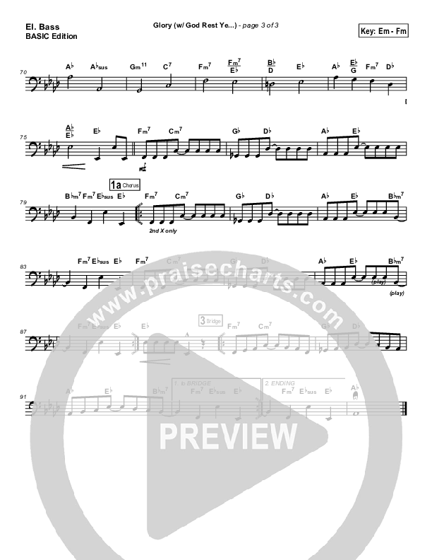 Glory (with God Rest Ye Merry Gentlemen) Bass Guitar (Tommy Walker)