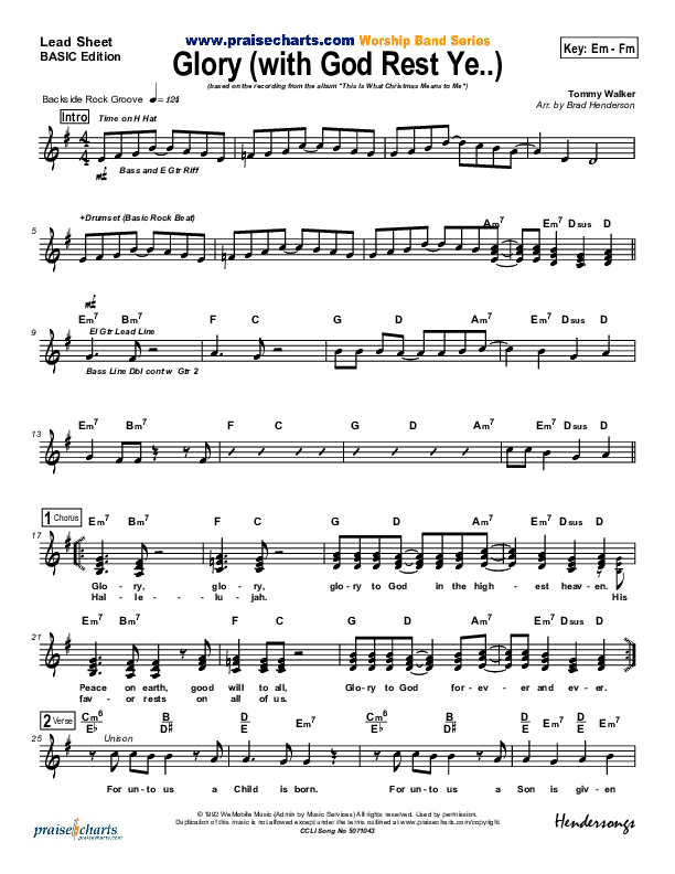 Glory (with God Rest Ye Merry Gentlemen) Lead Sheet (Tommy Walker)