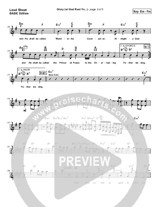 Glory (with God Rest Ye Merry Gentlemen) Lead Sheet (Tommy Walker)