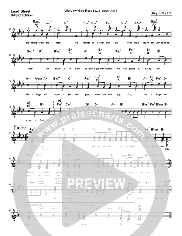 Glory (with God Rest Ye Merry Gentlemen) Lead Sheet (Tommy Walker)