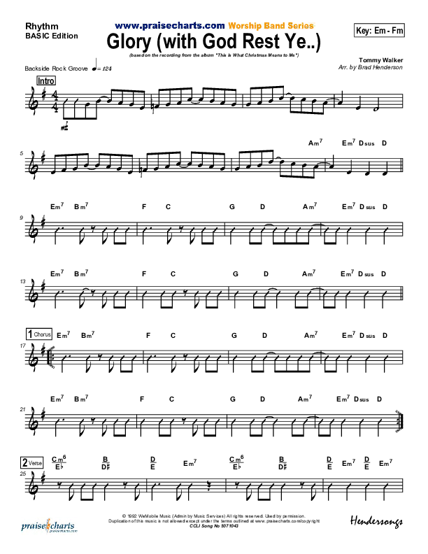 Glory (with God Rest Ye Merry Gentlemen) Rhythm Chart (Tommy Walker)