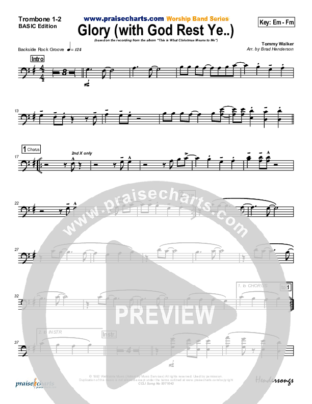 Glory (with God Rest Ye Merry Gentlemen) Trombone 1/2 (Tommy Walker)