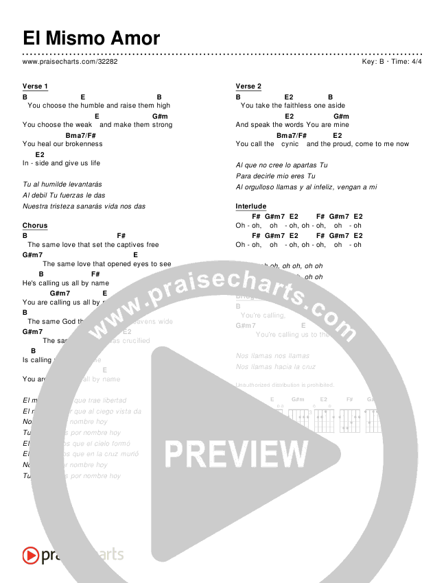 El Mismo Amor (Simplified) Chords & Lyrics ()