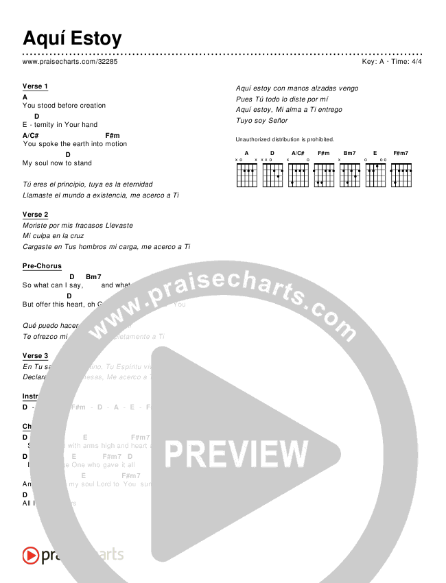 Aquí Estoy (Simplified) Chords & Lyrics ()