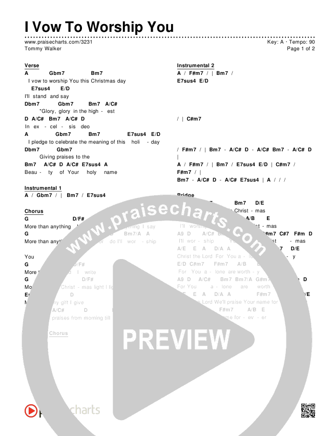 I Vow To Worship You Chords & Lyrics (Tommy Walker)