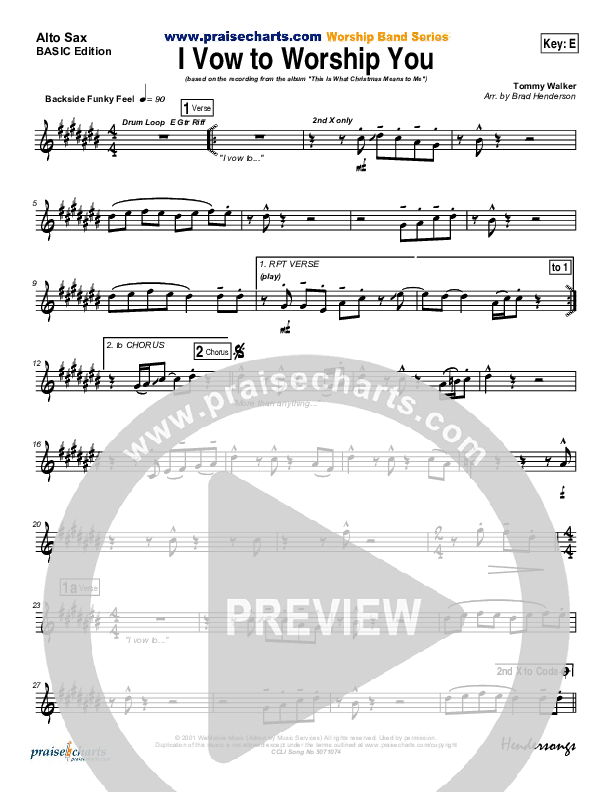 I Vow To Worship You Alto Sax (Tommy Walker)