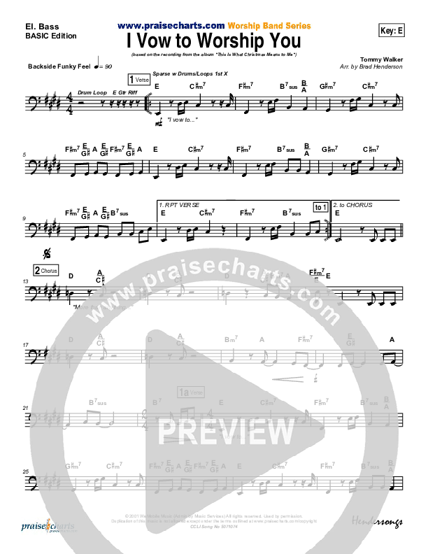 I Vow To Worship You Bass Guitar (Tommy Walker)