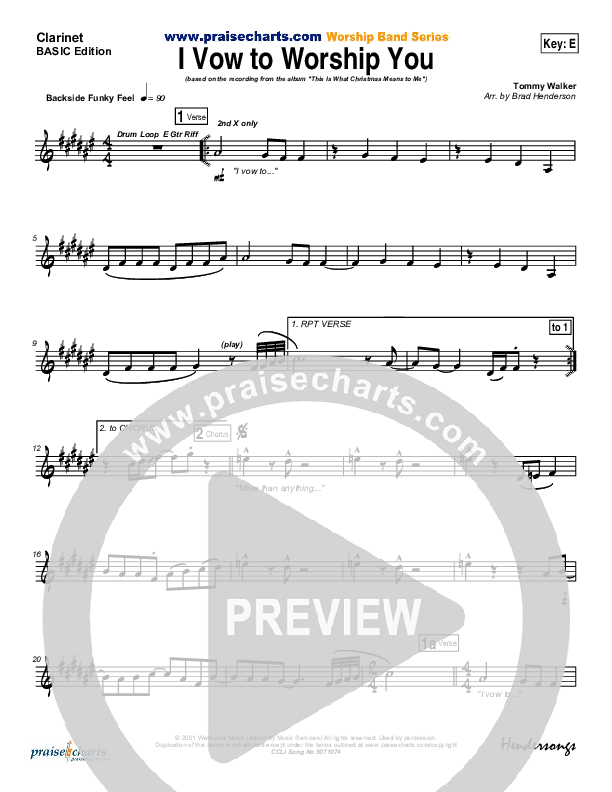 I Vow To Worship You Clarinet (Tommy Walker)