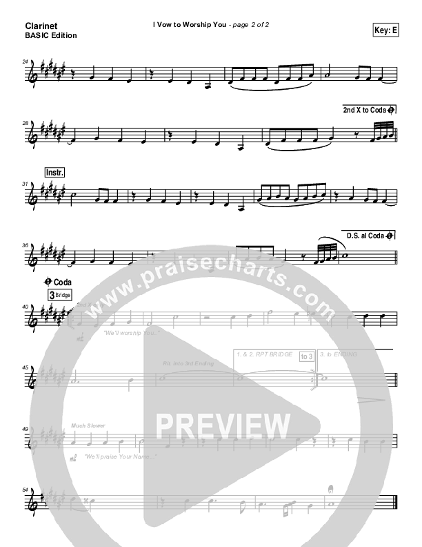 I Vow To Worship You Clarinet (Tommy Walker)