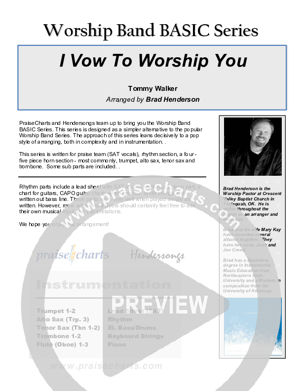 I Vow To Worship You Cover Sheet (Tommy Walker)