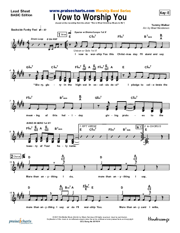 I Vow To Worship You Lead Sheet (Tommy Walker)