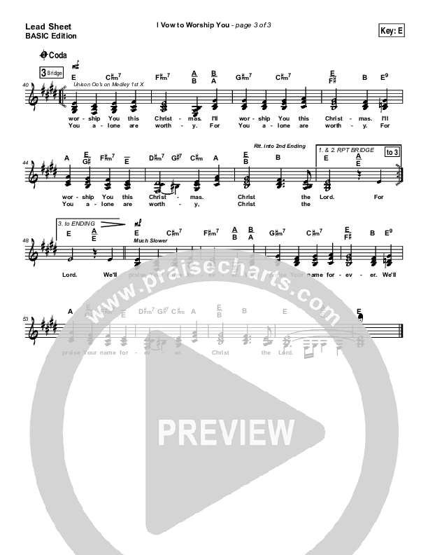 I Vow To Worship You Lead Sheet (Tommy Walker)