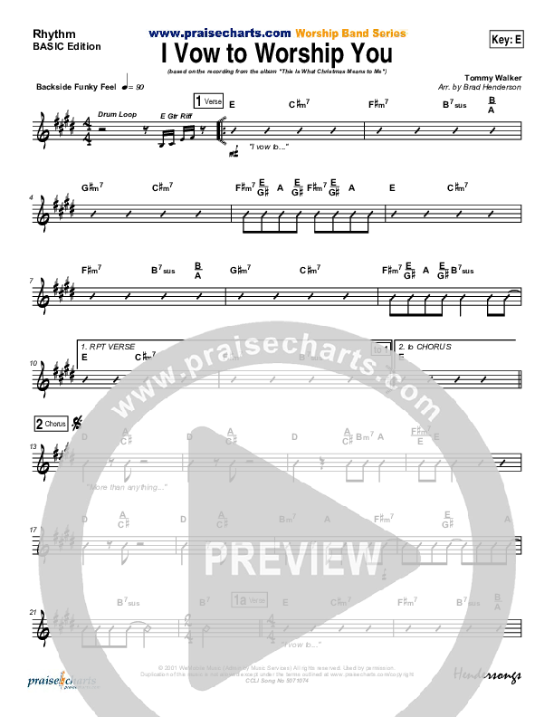 I Vow To Worship You Rhythm Chart (Tommy Walker)