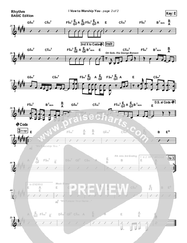 I Vow To Worship You Rhythm Chart (Tommy Walker)