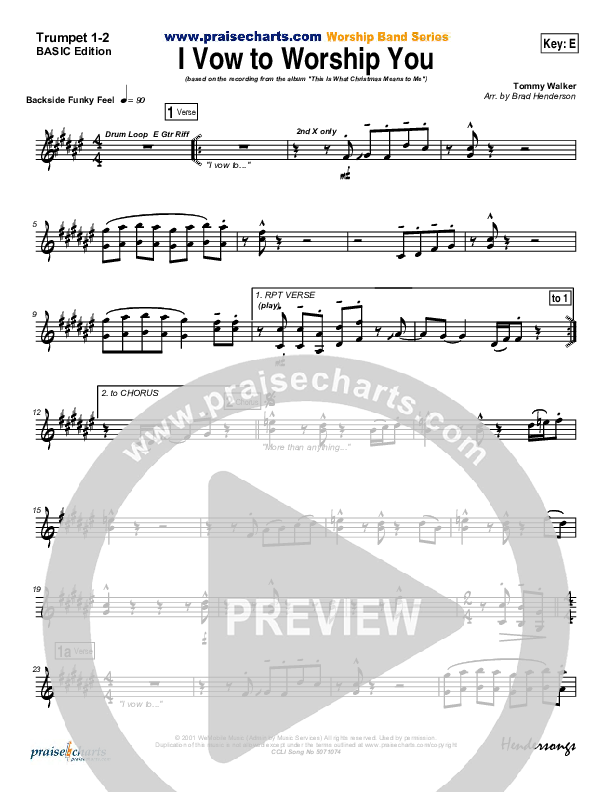 I Vow To Worship You Trumpet 1,2 (Tommy Walker)