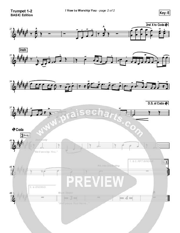 I Vow To Worship You Trumpet 1,2 (Tommy Walker)