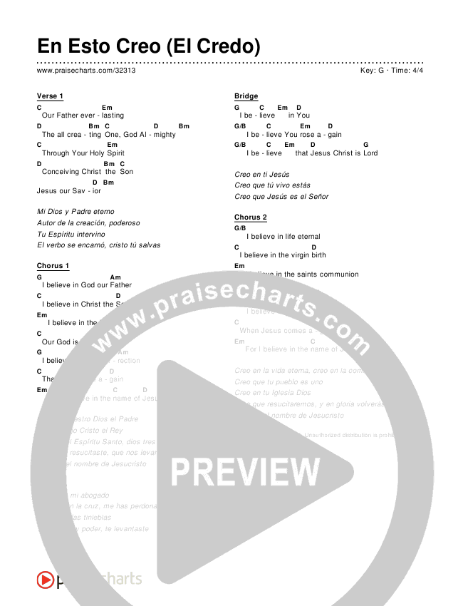 En Esto Creo (El Credo) (Simplified) Chord Chart ()
