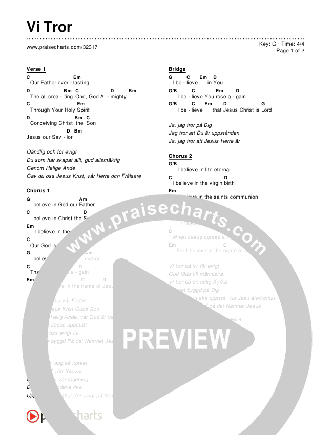 Vi Tror (Simplified) Chords & Lyrics ()