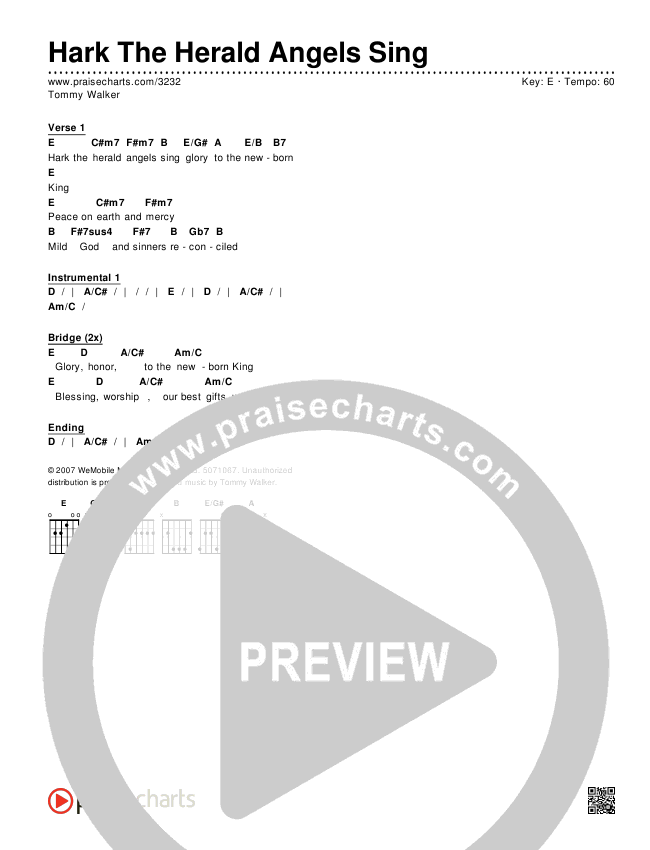 Hark The Herald Angels Sing Chords & Lyrics (Tommy Walker)