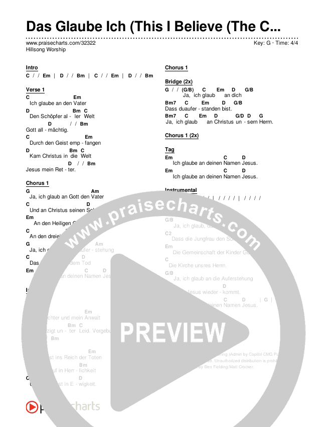 Das Glaube Ich (This I Believe (The Creed)) Chords & Lyrics ()