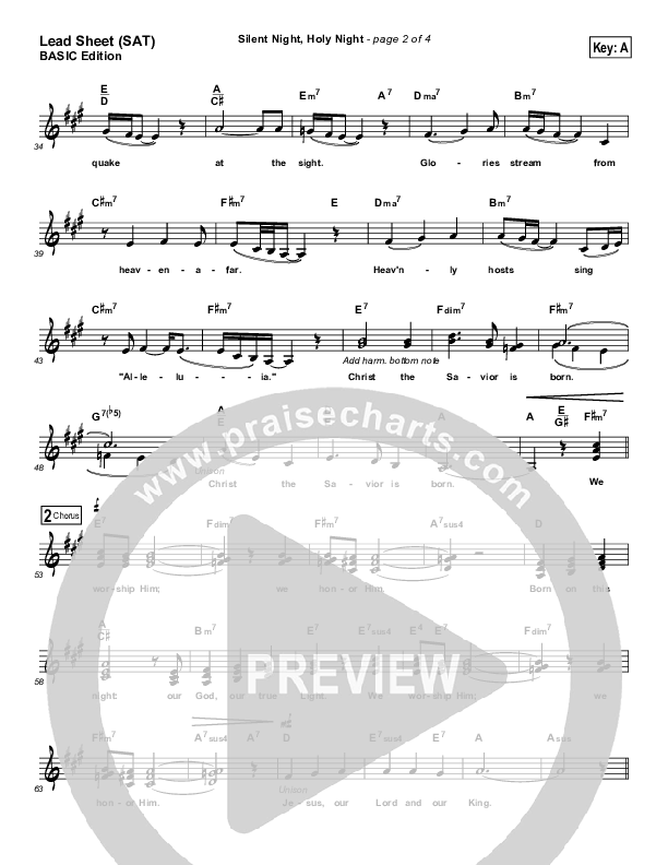 Silent Night Holy Night Lead Sheet (SAT) (Tommy Walker)