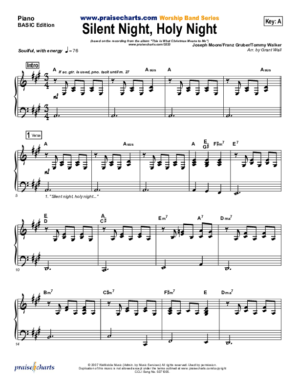 Silent Night Holy Night Piano Sheet (Tommy Walker)